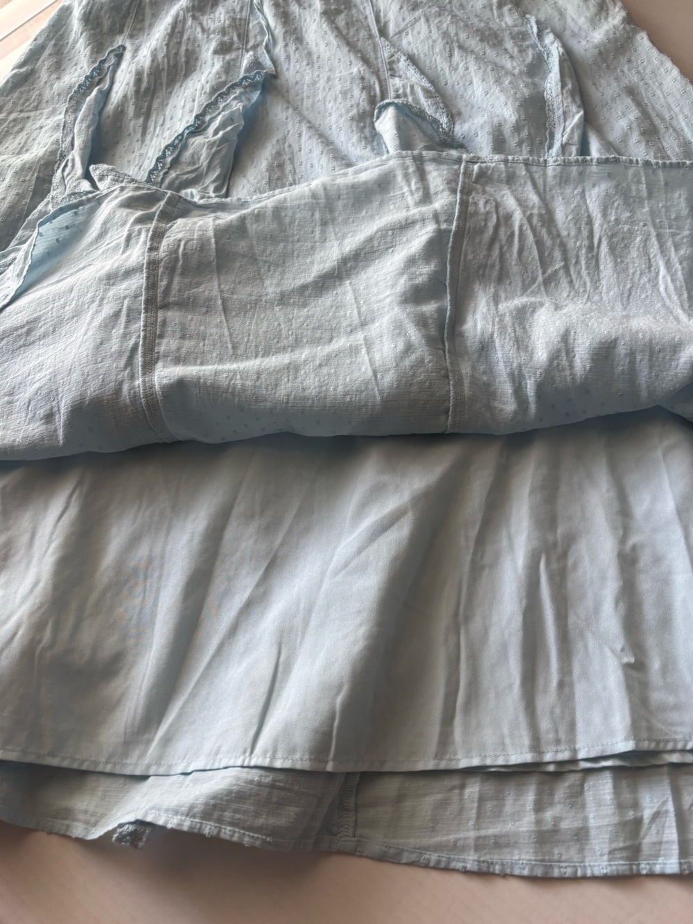 American Eagle Maxi Skirt Cascade Ruffle Textured Cotton Light Blue Boho Size L - Picture 10 of 12